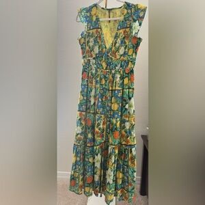 Anthropologie Colorful Fruit and Floral Midi Dress